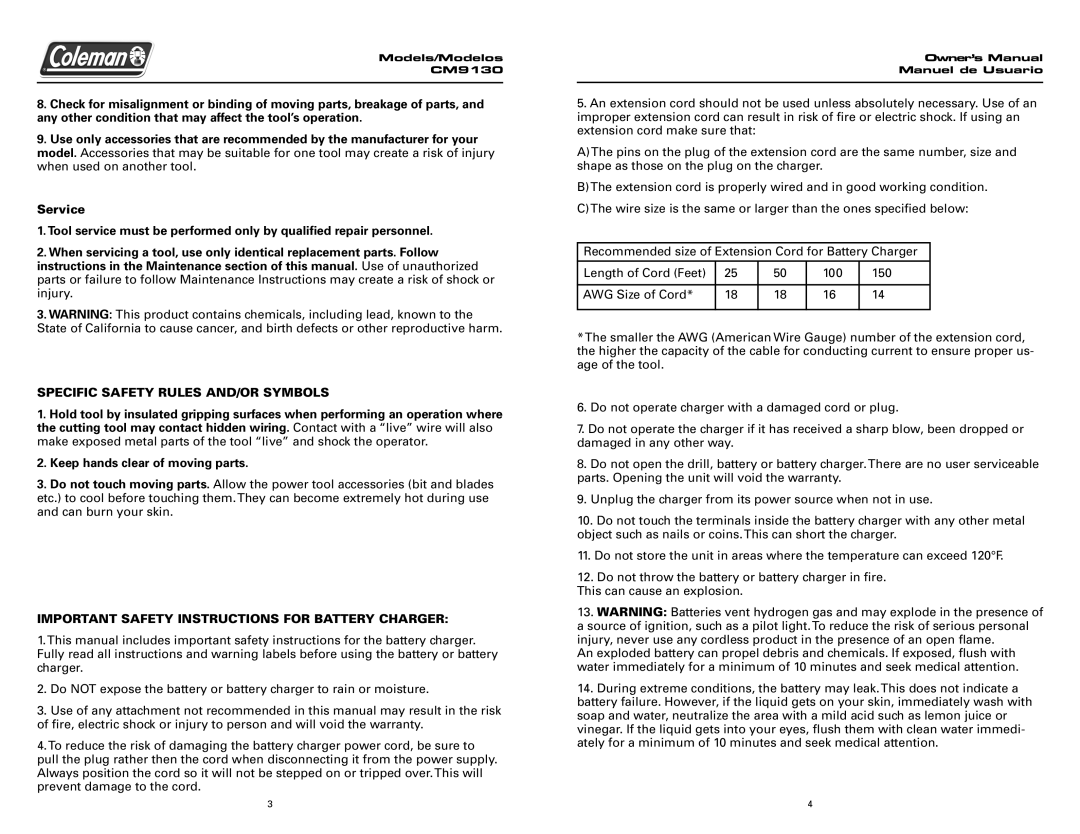 Team Products CM9130 owner manual Specific Safety Rules AND/OR Symbols, Important Safety Instructions for Battery Charger 