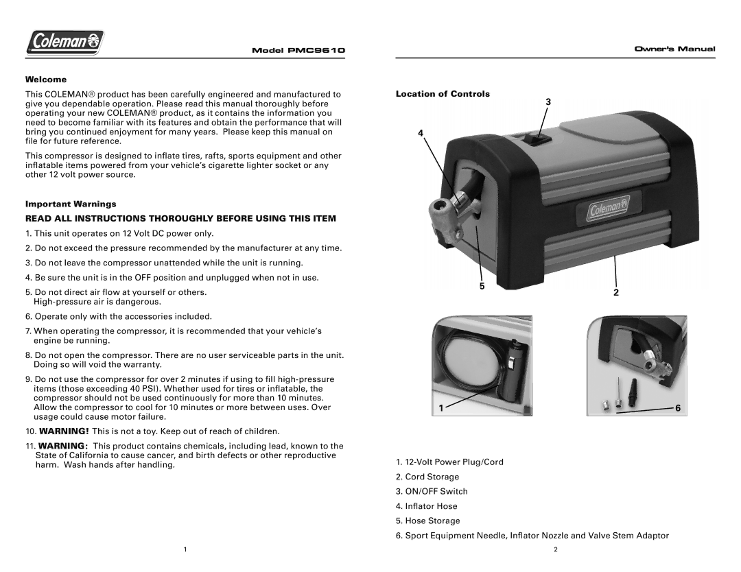 Team Products PMC9610 owner manual Welcome, Read ALL Instructions Thoroughly Before Using this Item 