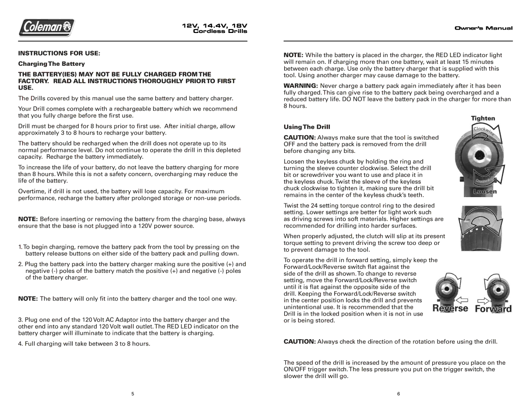 Team Products PMD8127, PMD8131, PMD8129, PMD8133, PMD8128 Instructions for USE Charging The Battery, Using The Drill 