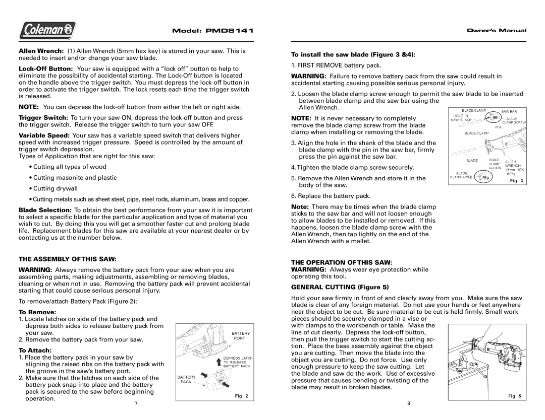 Team Products PMD8141 owner manual Assembly of this SAW, To Remove, To Attach, To install the saw blade &4 