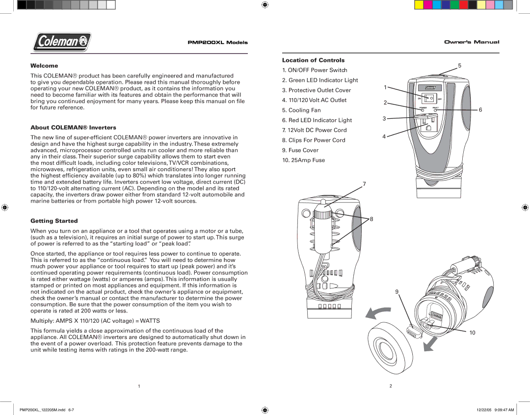 Team Products PMP200XL owner manual Welcome, About Coleman Inverters, Getting Started, Location of Controls 