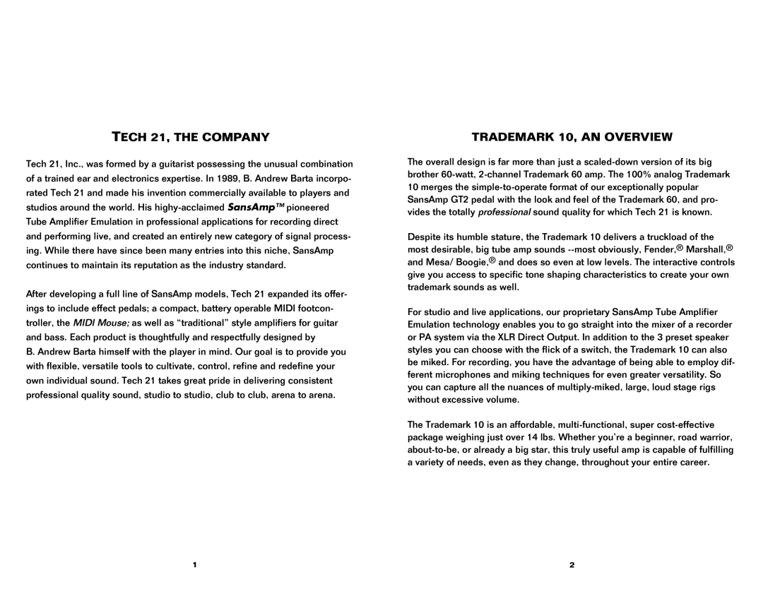 Tech 21 owner manual Tech 21, the Company, Trademark 10, AN Overview 