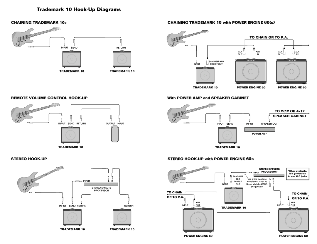 Tech 21 10 owner manual Remote Volume Control HOOK-UP, Stereo HOOK-UP 