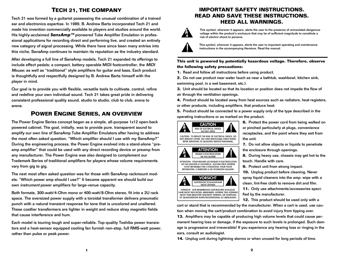 Tech 21 300 manual Tech 21, the Company, Power Engine SERIES, AN Overview 