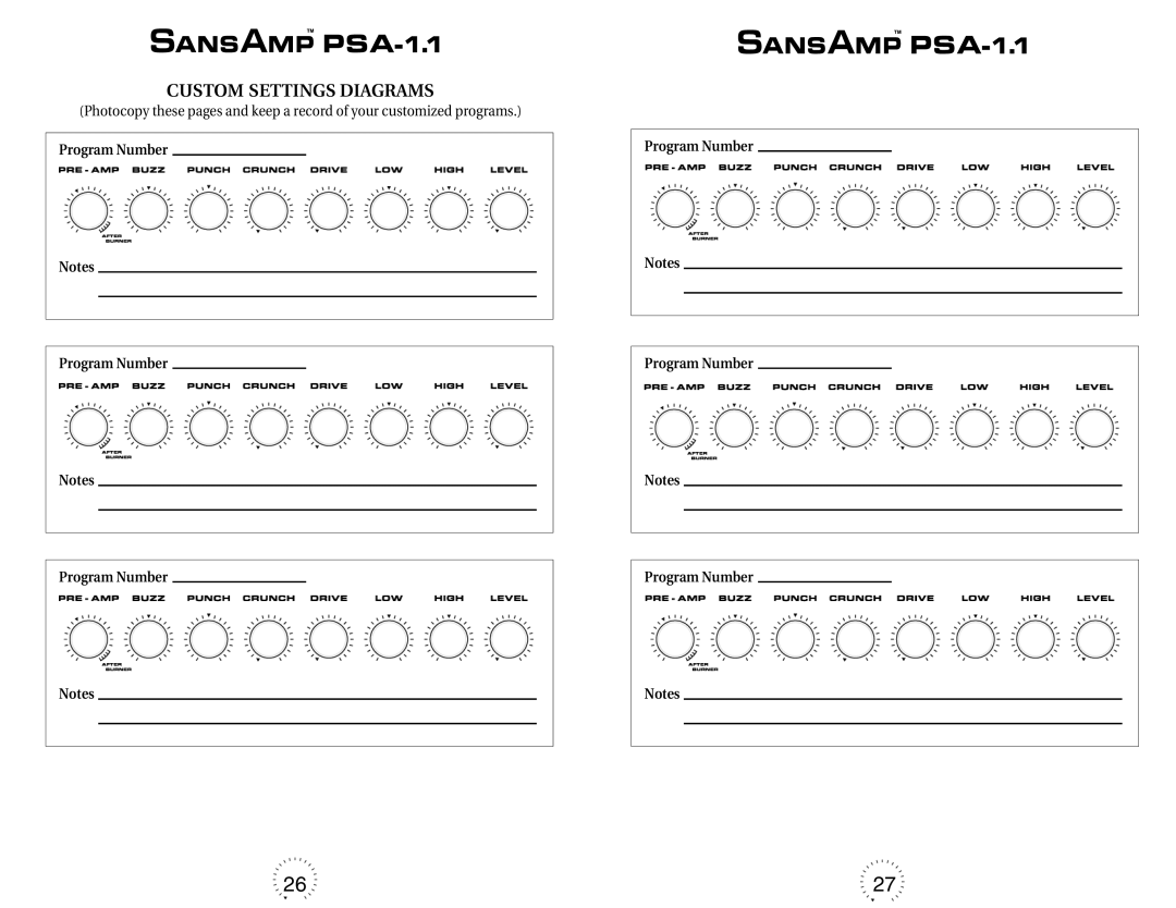 Tech 21 PSA-1.1 warranty Custom Settings Diagrams 