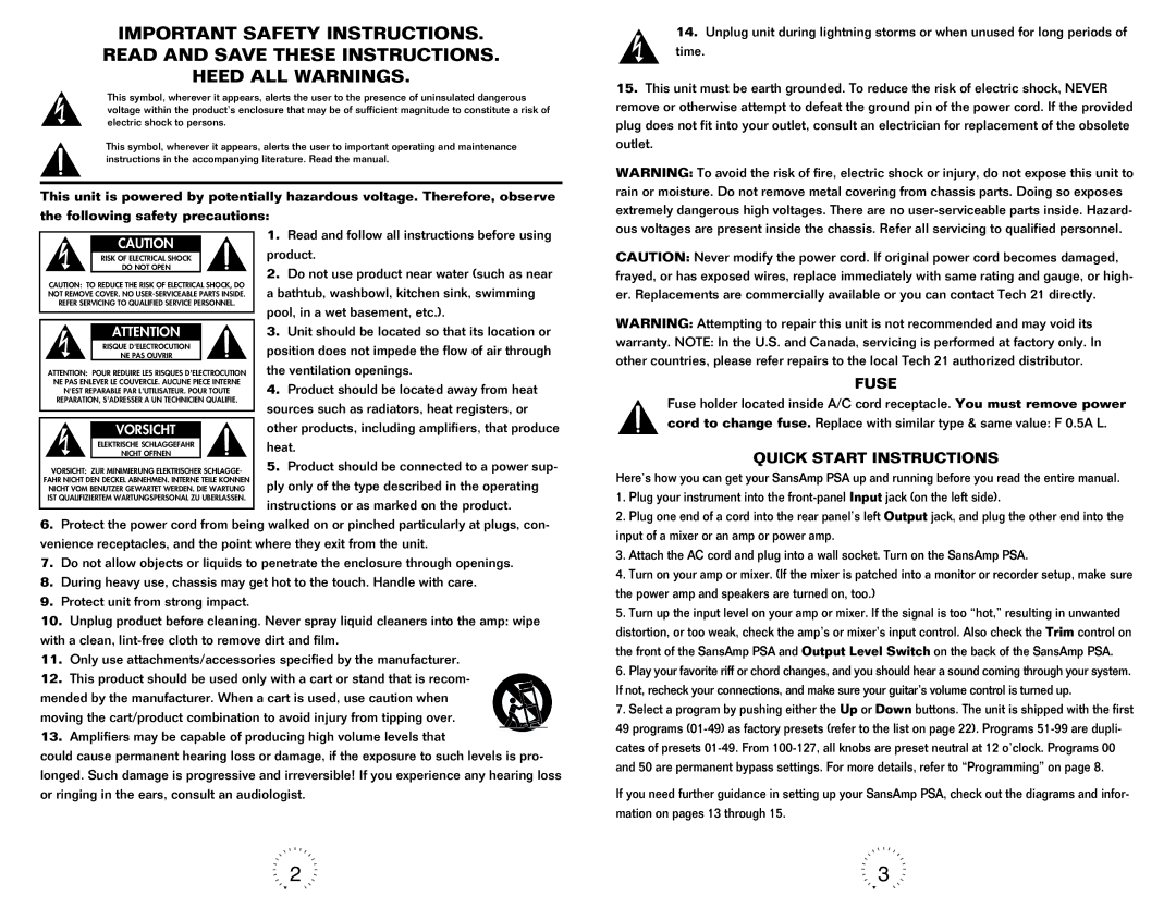 Tech 21 PSA-1.1 warranty Fuse 