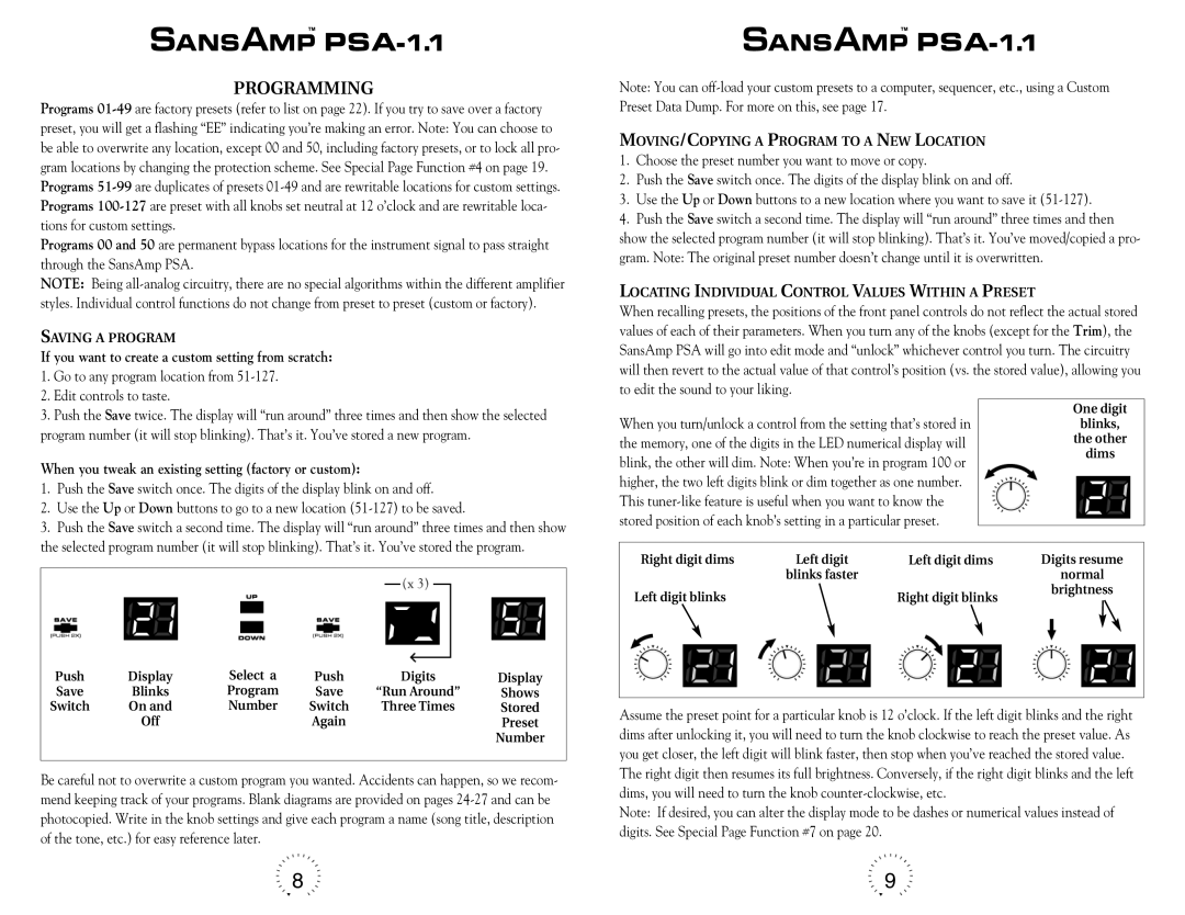 Tech 21 PSA-1.1 warranty Programming, If you want to create a custom setting from scratch 