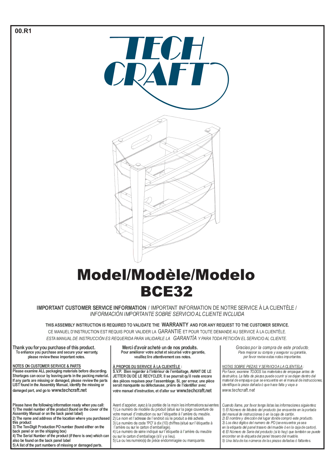 Tech Craft BCE32 warranty Model/Modèle/Modelo 