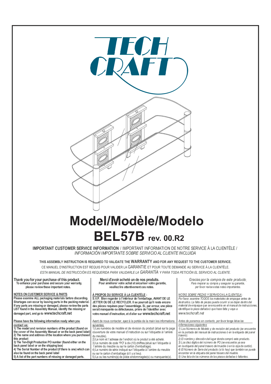 Tech Craft BEL57B manual Model/Modèle/Modelo 