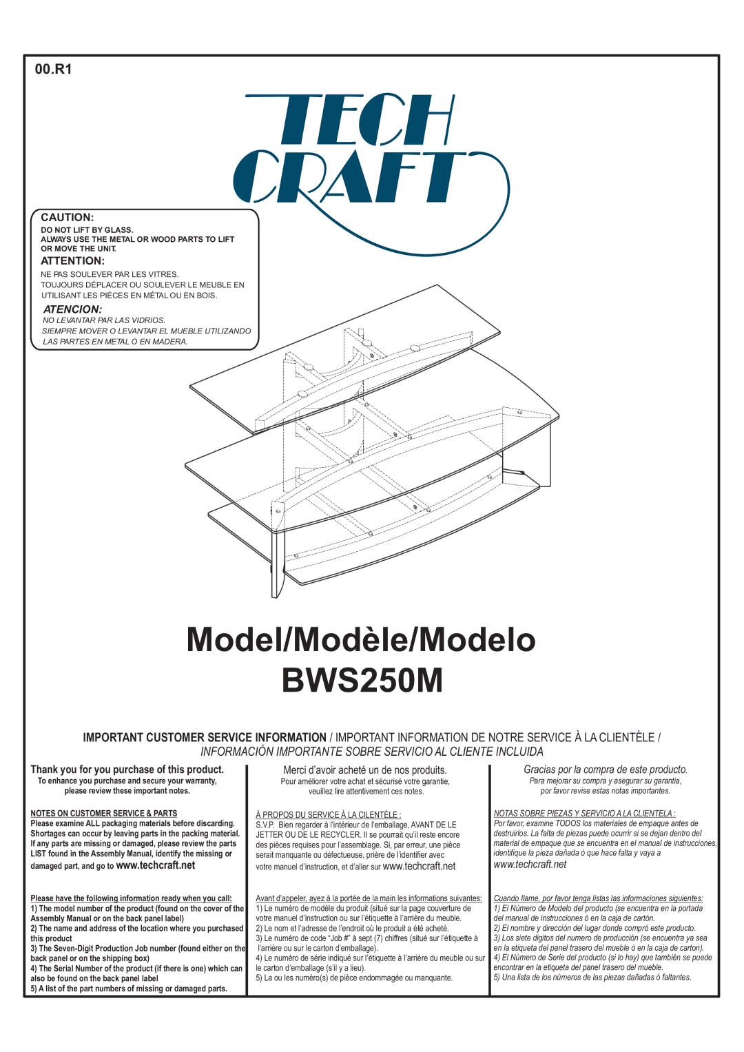 Tech Craft BWS250M warranty Propos DU Service À LA Cilentèle, Notas Sobre Piezas Y Servicio a LA Clientela 