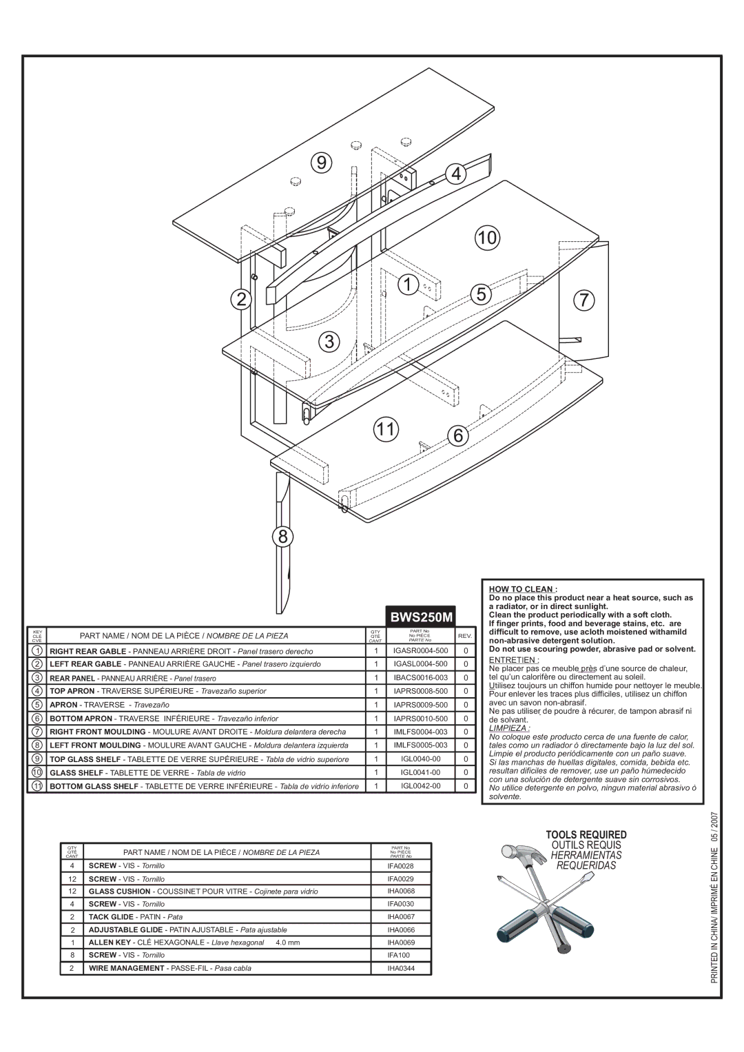 Tech Craft BWS250M warranty Entretien, Limpieza 