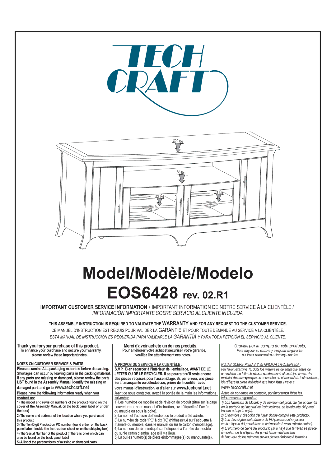 Tech Craft EOS6428 manual Model/Modèle/Modelo 