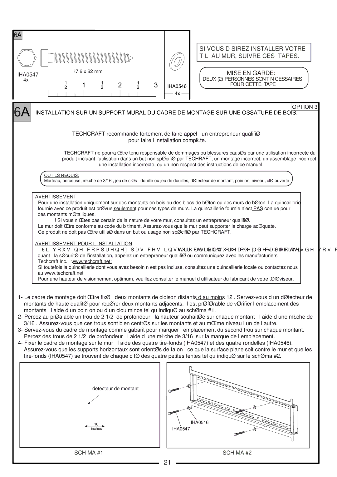 Tech Craft FLEX37WB manual SI Vous Désirez Installer Votre 