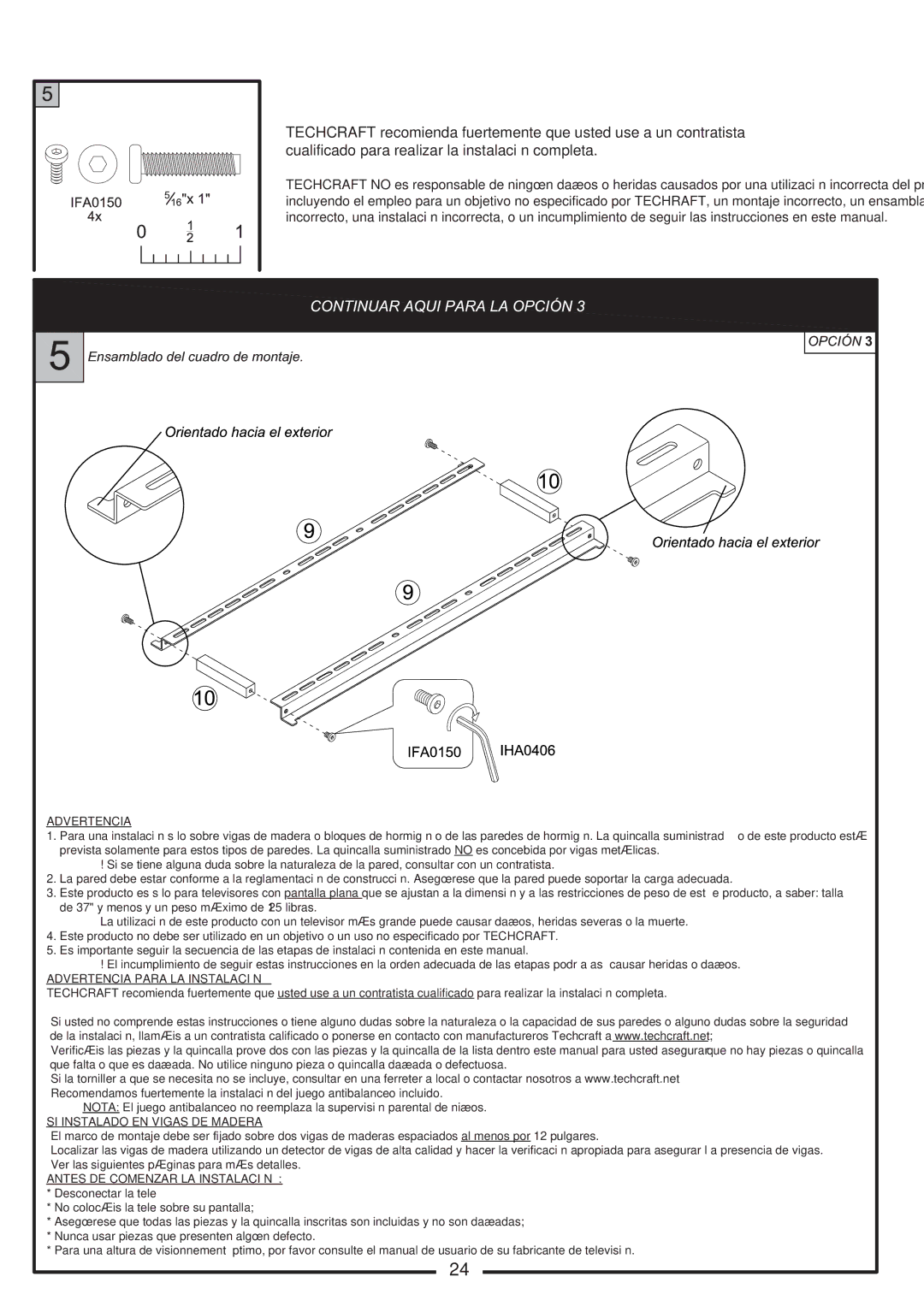 Tech Craft FLEX37WB manual Advertencia 