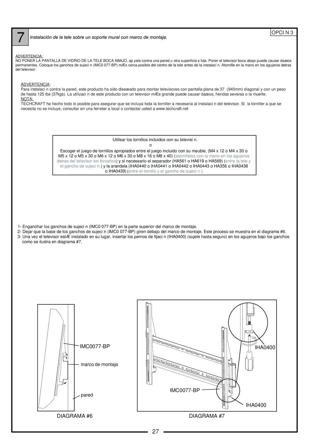 Tech Craft FLEX37WB manual Diagrama #6 Diagrama #7 