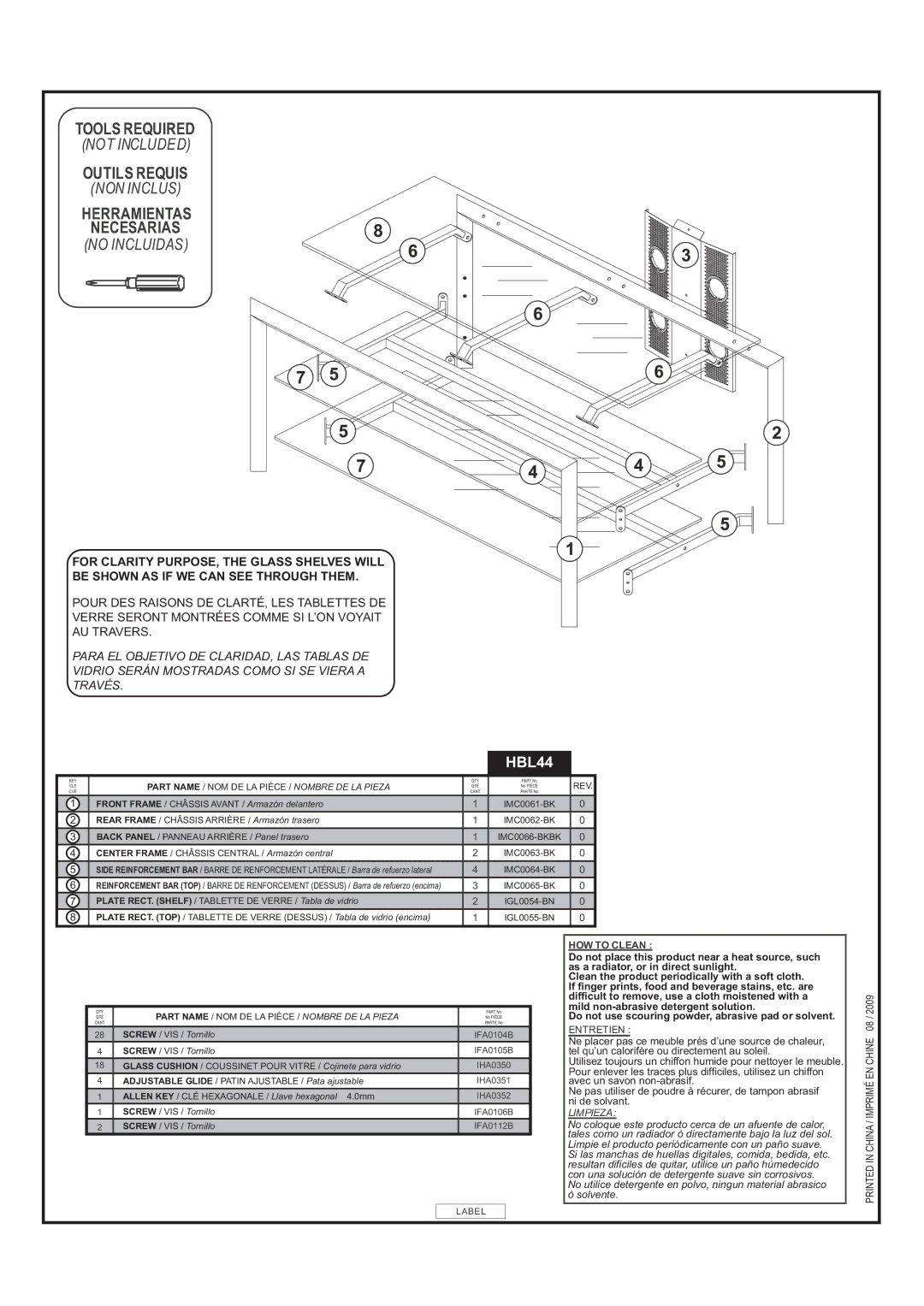Tech Craft HBL44 warranty Herramientas Necesarias, Limpieza 
