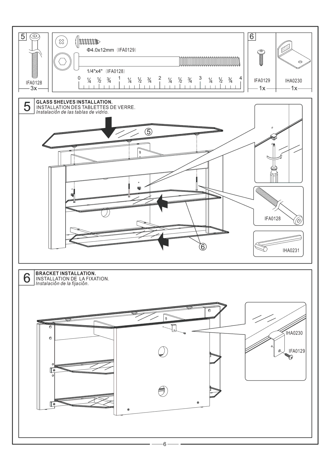 Tech Craft MD57 warranty Glass Shelves Installation, Bracket Installation 