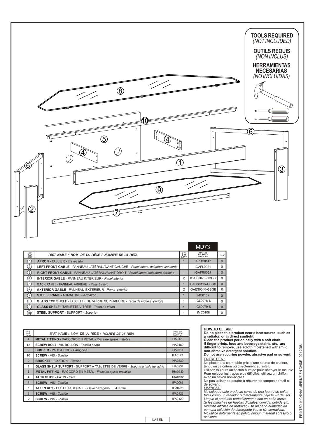 Tech Craft MD73 warranty HOW to Clean, Limpieza 