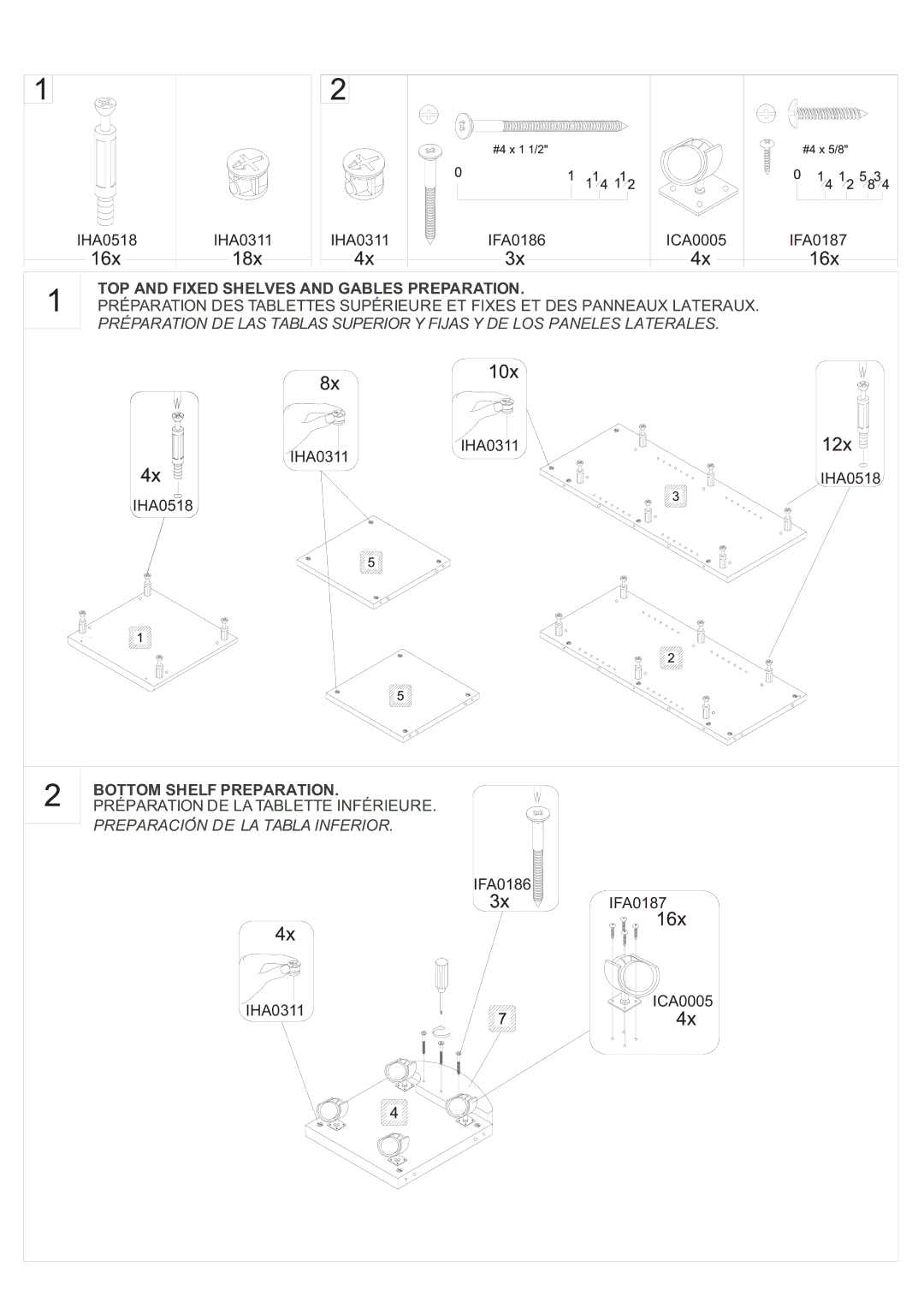 Tech Craft SF50 TOP and Fixed Shelves and Gables Preparation, Bottom Shelf Preparation, Preparacion DE LA Tabla Inferior 