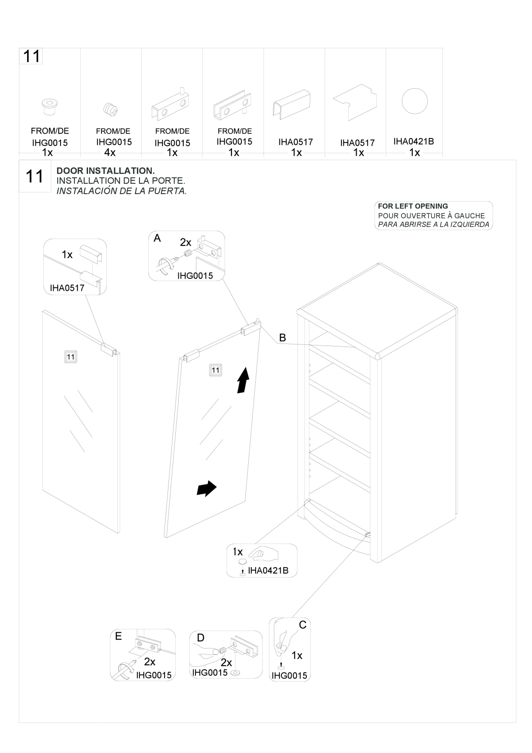 Tech Craft SF50 manual IHG0015, Door Installation, Instalacion De La Puerta 