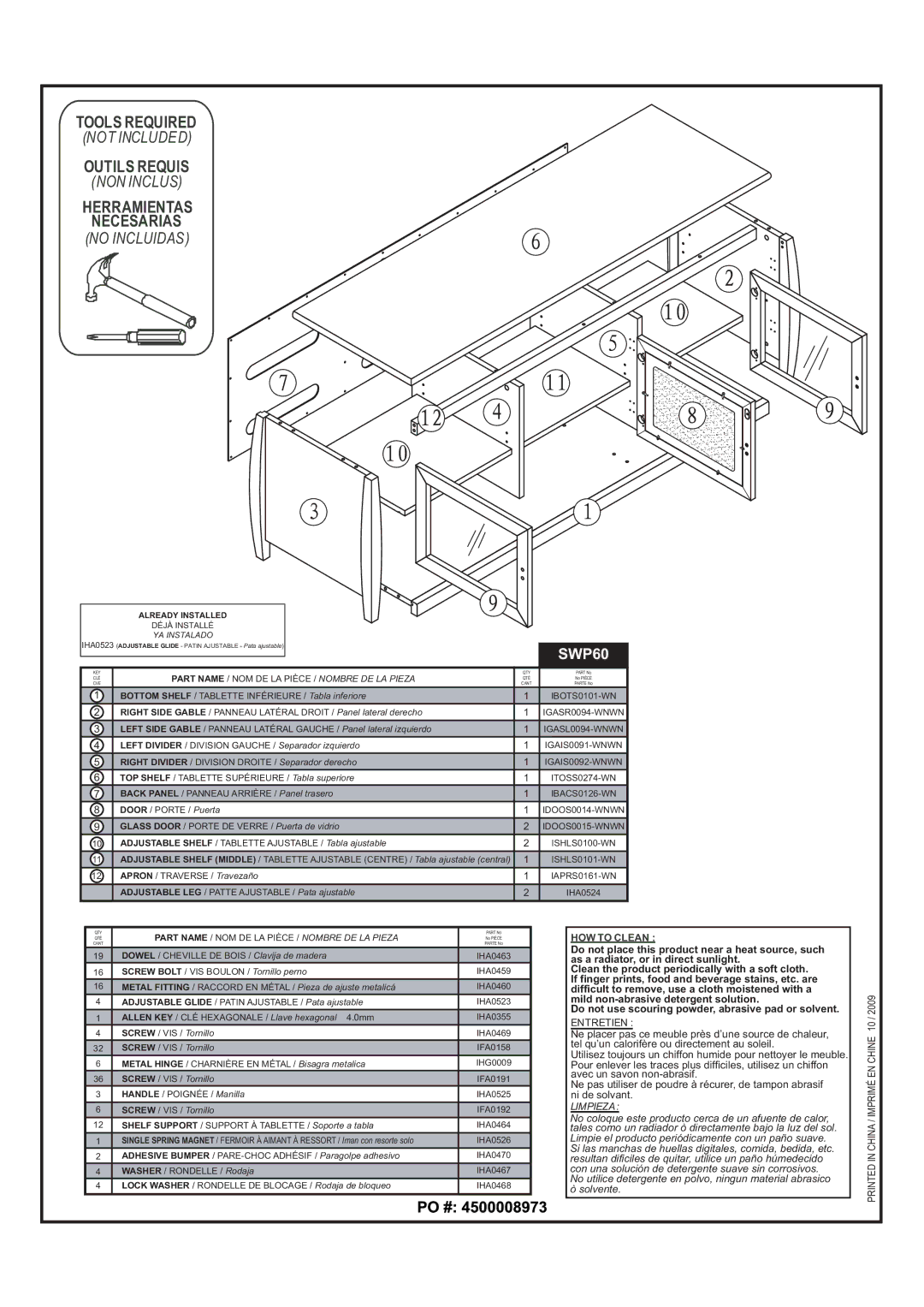 Tech Craft SWP60 manual Tools Required 