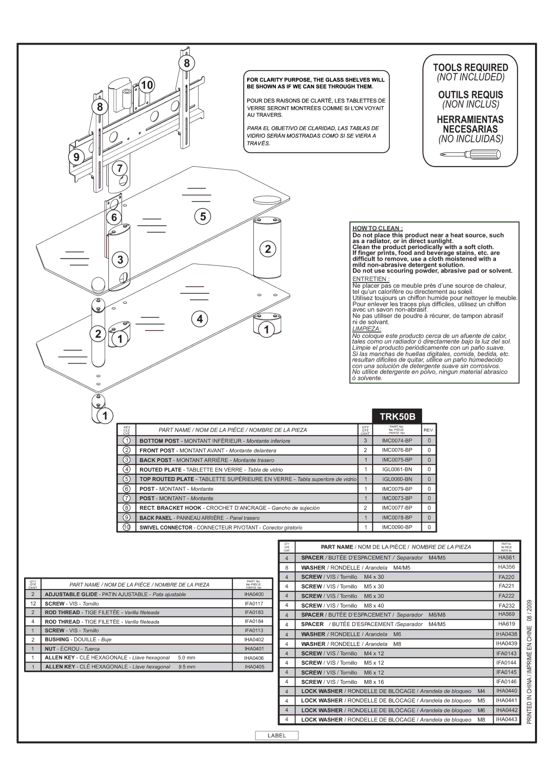 Tech Craft TRK50B warranty Herramientas Necesarias no Incluidas, Limpieza 