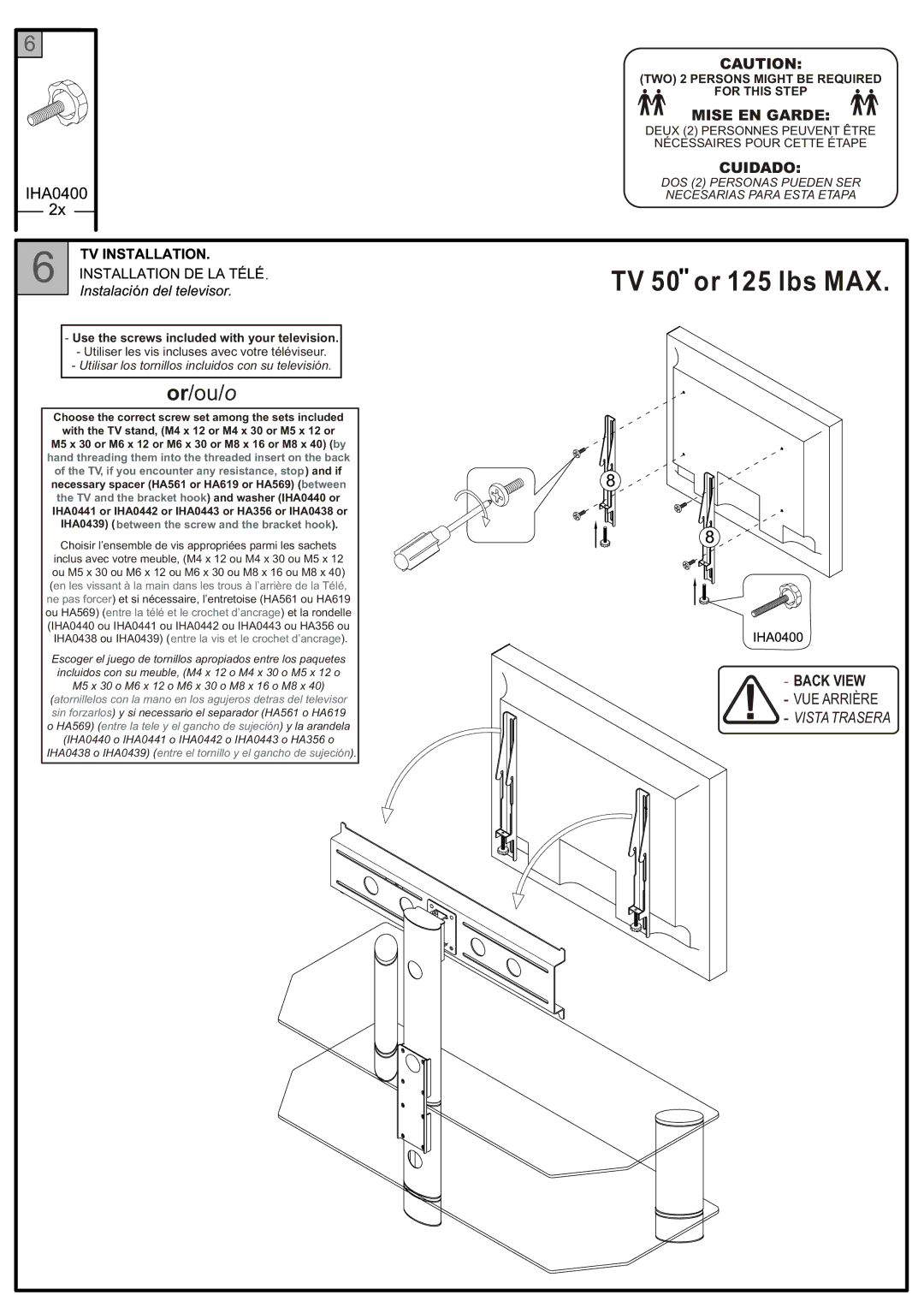 Tech Craft TRK50B warranty TV 50 or 125 lbs MAX 