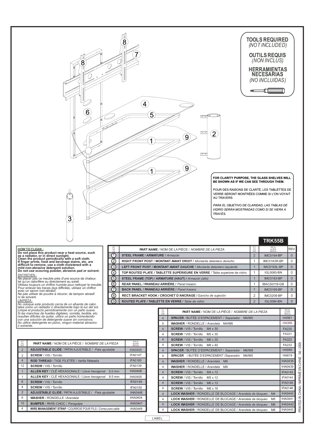 Tech Craft TRK55B warranty Tools Required 