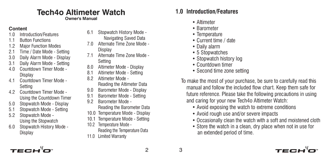 Tech4o Altimeter Watch manual 