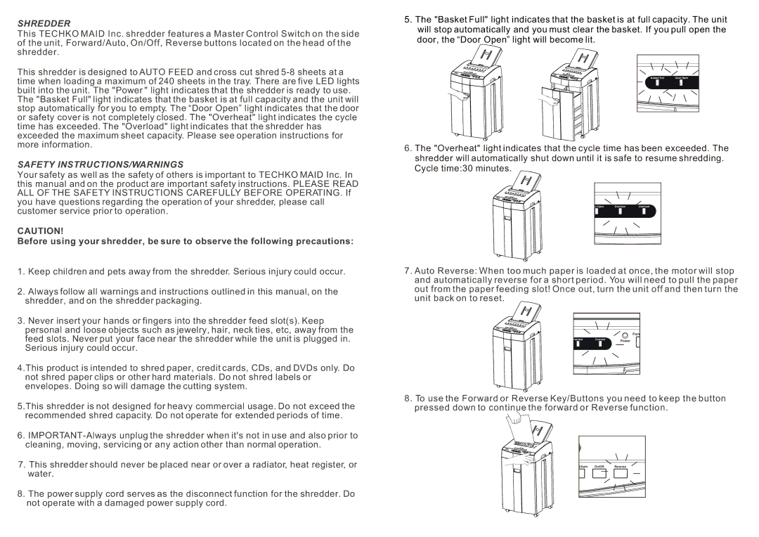 Techko AF240 warranty Shredder 