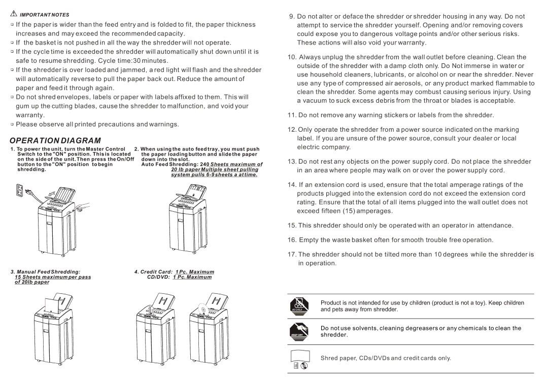 Techko AF240 warranty Operation Diagram 