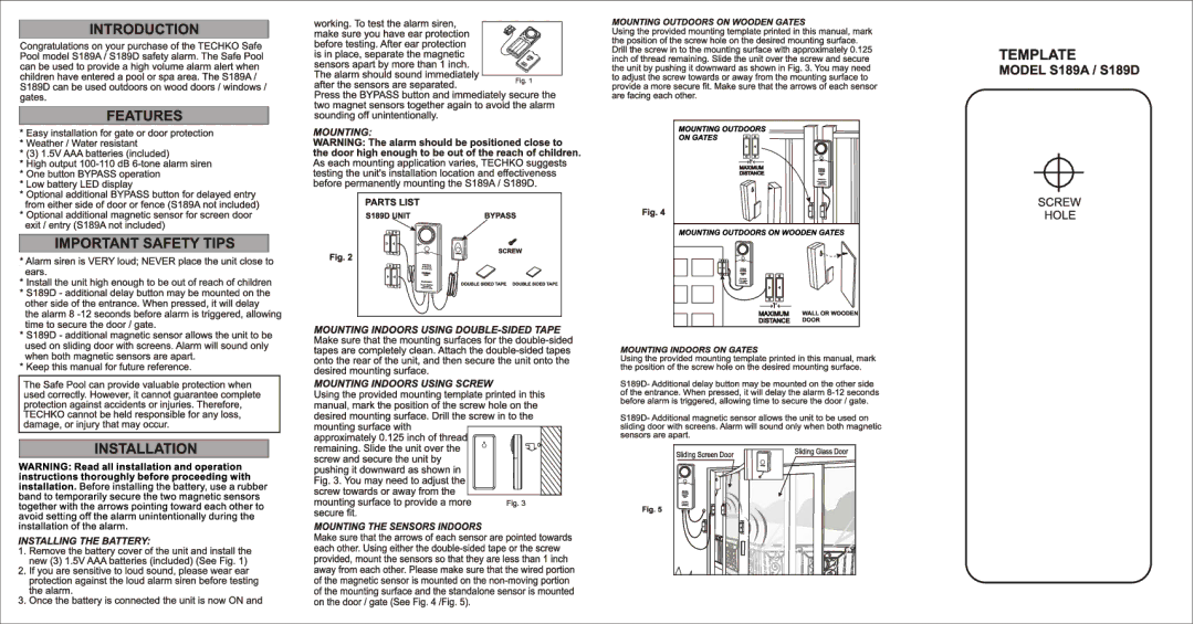 Techko S189A, S189D manual 