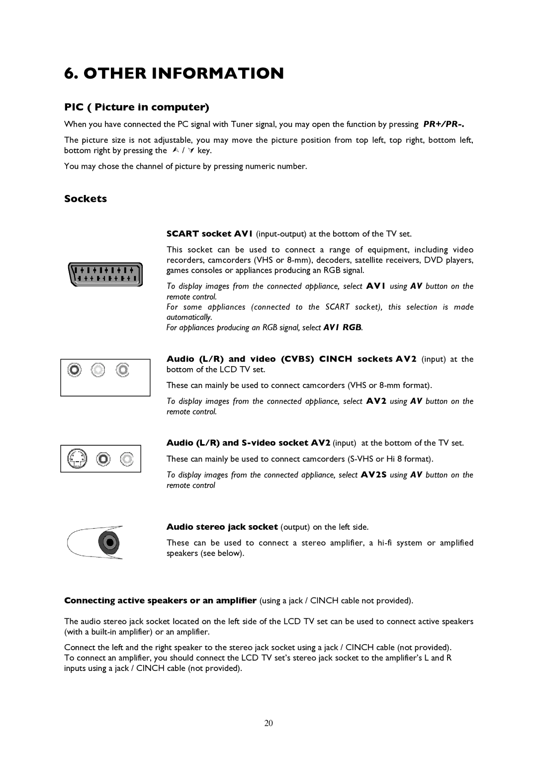 Technicolor - Thomson 20LCDB03B manual Other Information, PIC Picture in computer, Sockets 