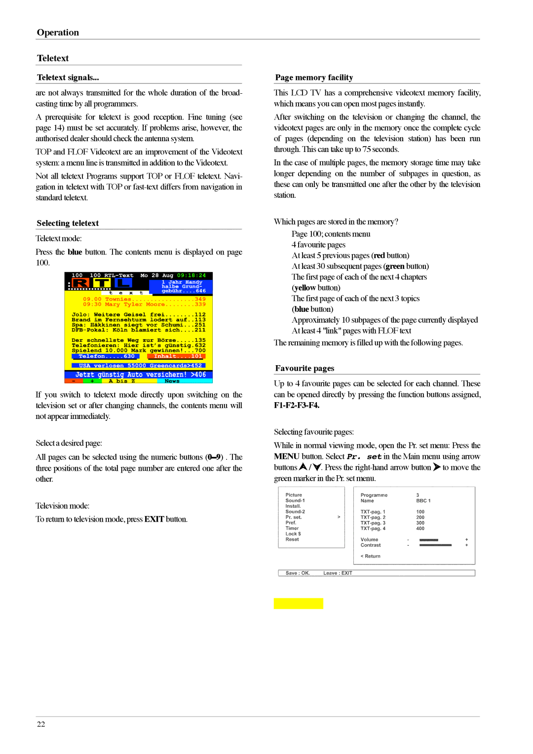 Technicolor - Thomson 20LB020S4, 23LB020S4, 30LB020S4, 15LB020S4 specifications Operation Teletext 