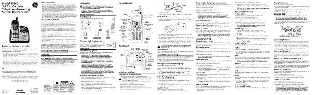 Technicolor - Thomson 25846 owner manual Introduction, Handset Layout, Telephone Operation, Before You Begin, Licensing 