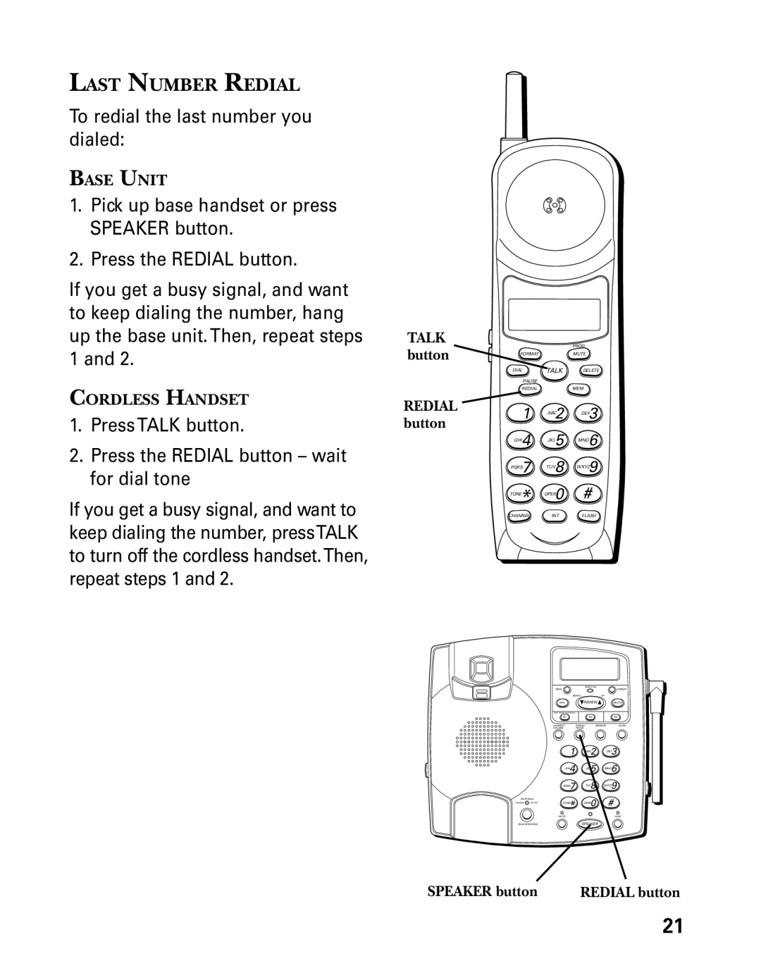 Technicolor - Thomson 26955 manual Last Number Redial, To redial the last number you dialed, Speaker button 