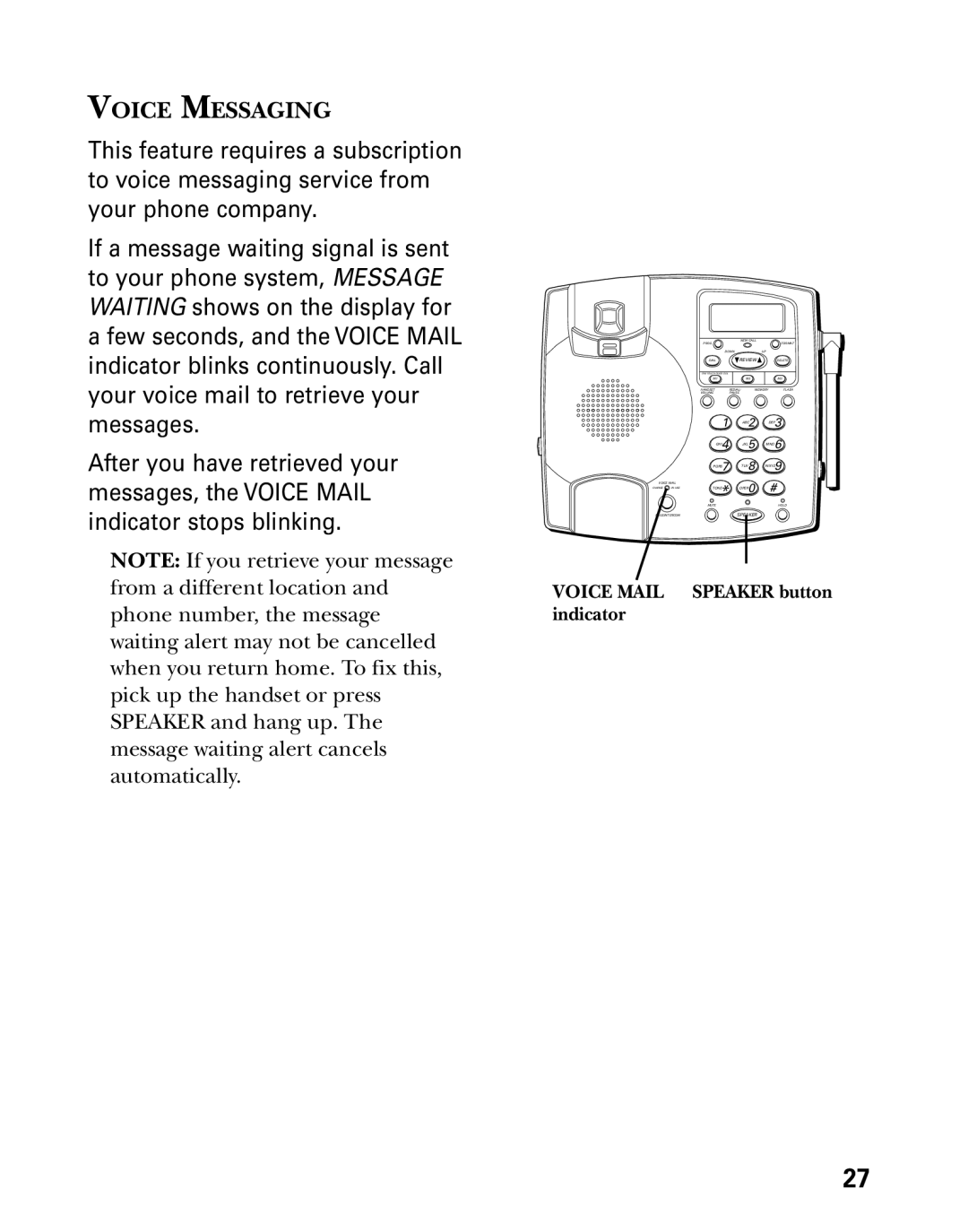 Technicolor - Thomson 26955 manual Voice Messaging, Voice Mail Speaker button indicator 