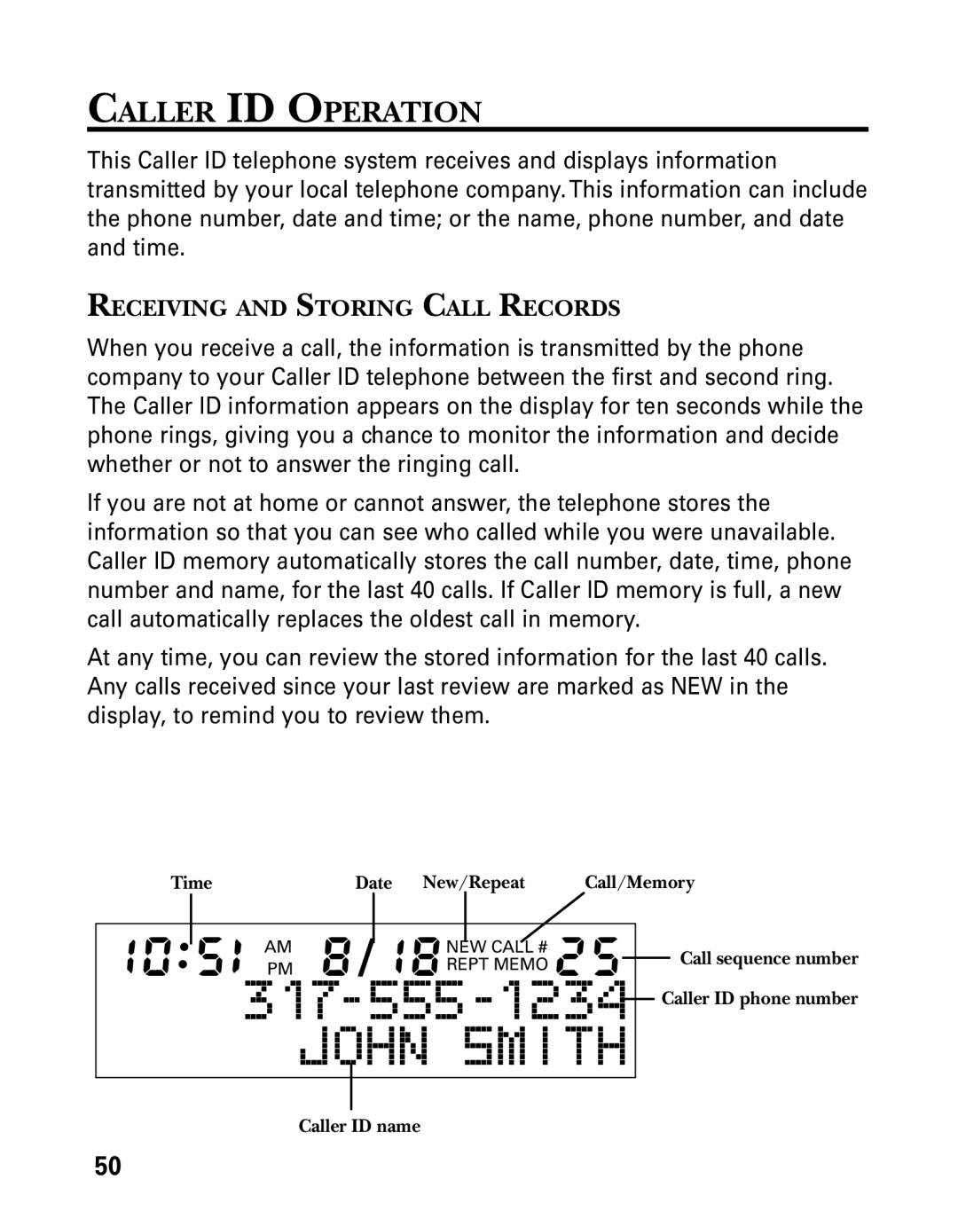 Technicolor - Thomson 26955 manual Caller ID Operation, Receiving and Storing Call Records 