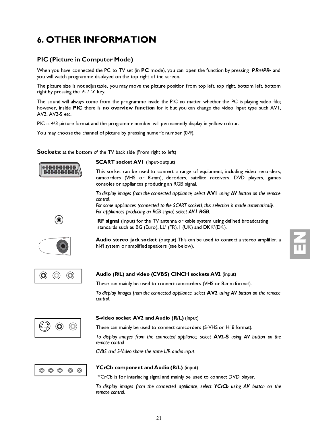 Technicolor - Thomson 27LCDB03B important safety instructions Other Information, PIC Picture in Computer Mode 