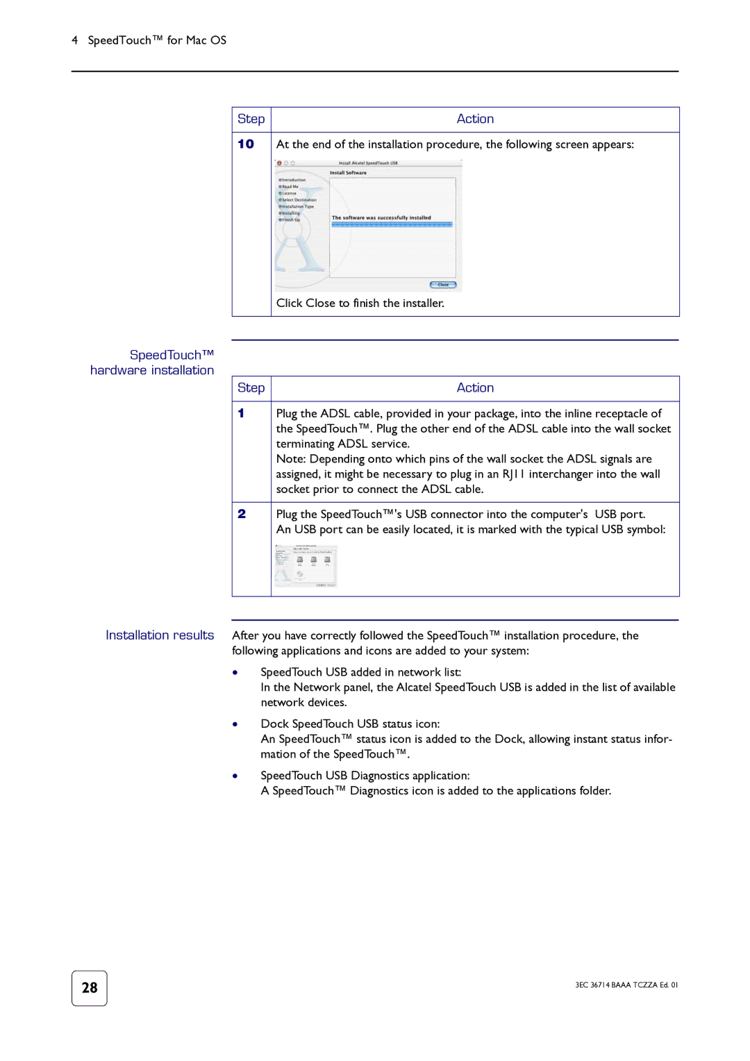 Technicolor - Thomson 300 Series manual SpeedTouch hardware installation Step Action 