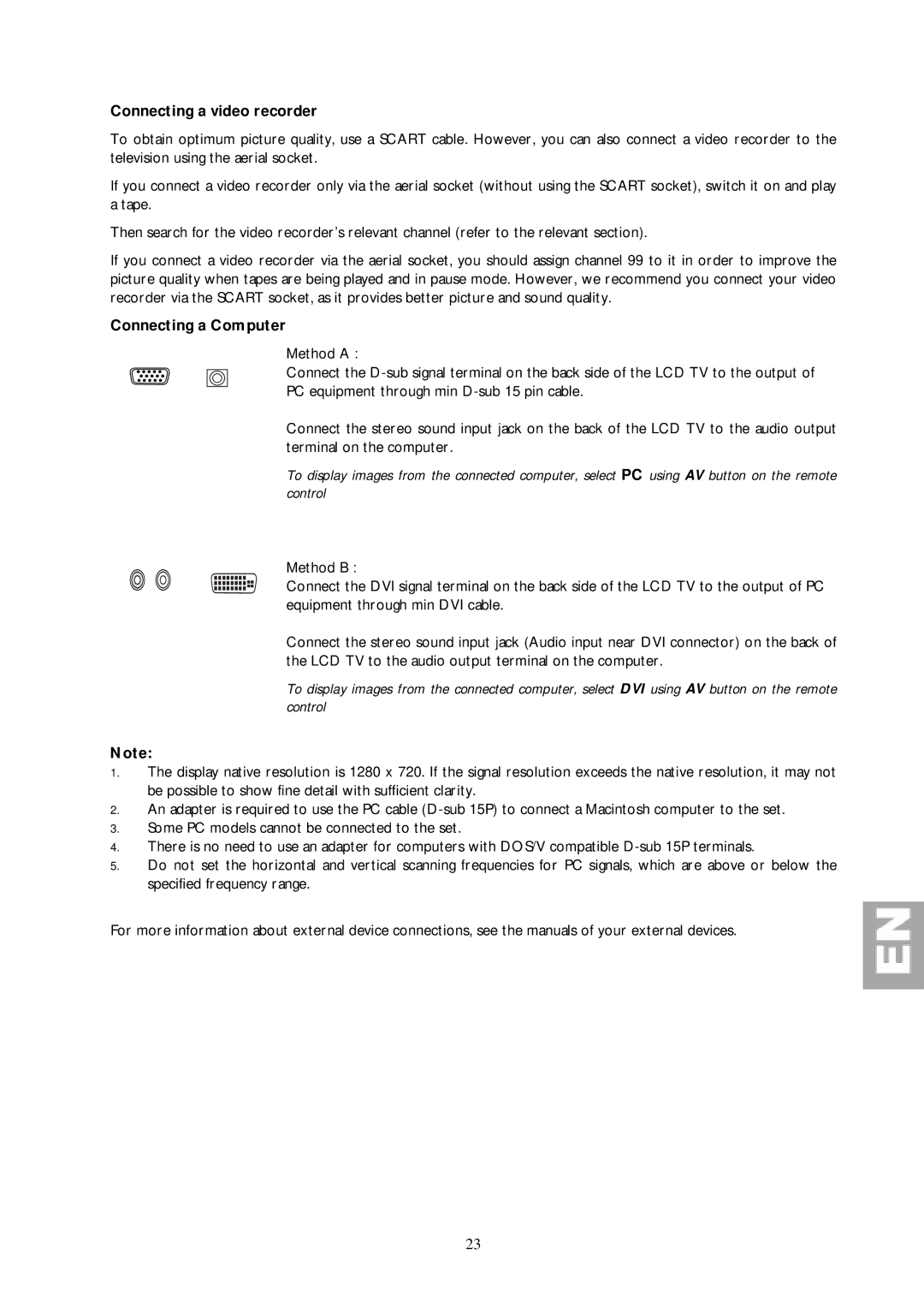 Technicolor - Thomson 30L03B important safety instructions Connecting a video recorder, Connecting a Computer 