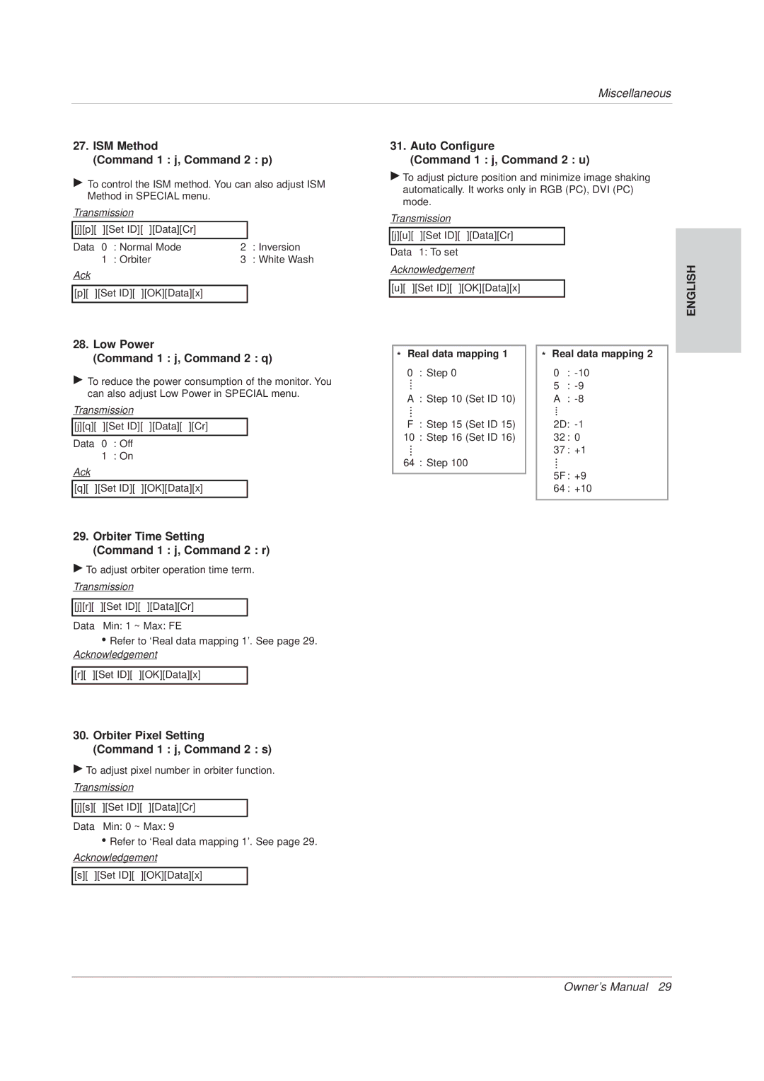 Technicolor - Thomson 42 WM 03 L manual ISM Method Command 1 j, Command 2 p, Auto Configure Command 1 j, Command 2 u 