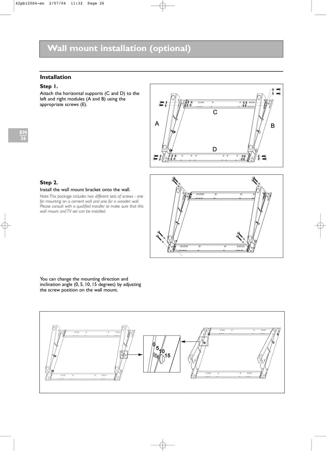 Technicolor - Thomson 42PB120S4 manual Installation, Step 