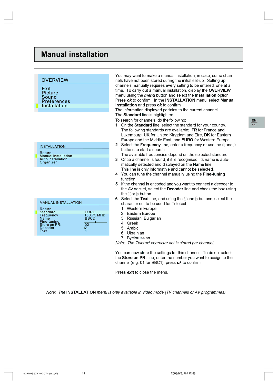 Technicolor - Thomson 42WM03STW-0707 important safety instructions Manual installation 