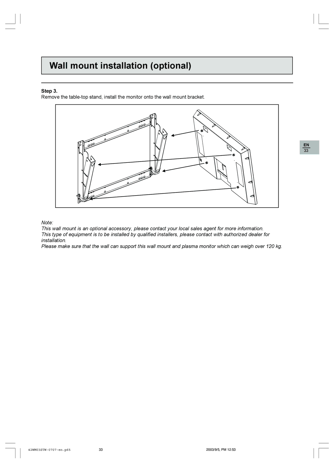 Technicolor - Thomson 42WM03STW-0707 important safety instructions Wall mount installation optional 