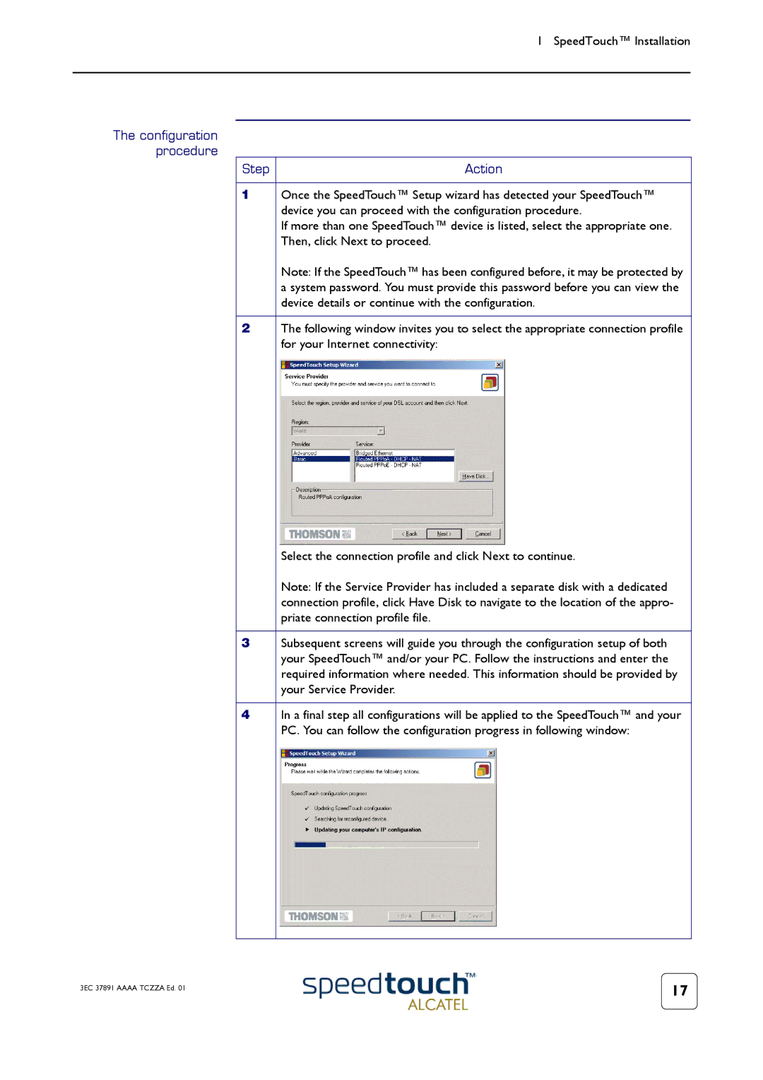 Technicolor - Thomson 510, 510i, 530 manual Configuration Procedure Step Action 