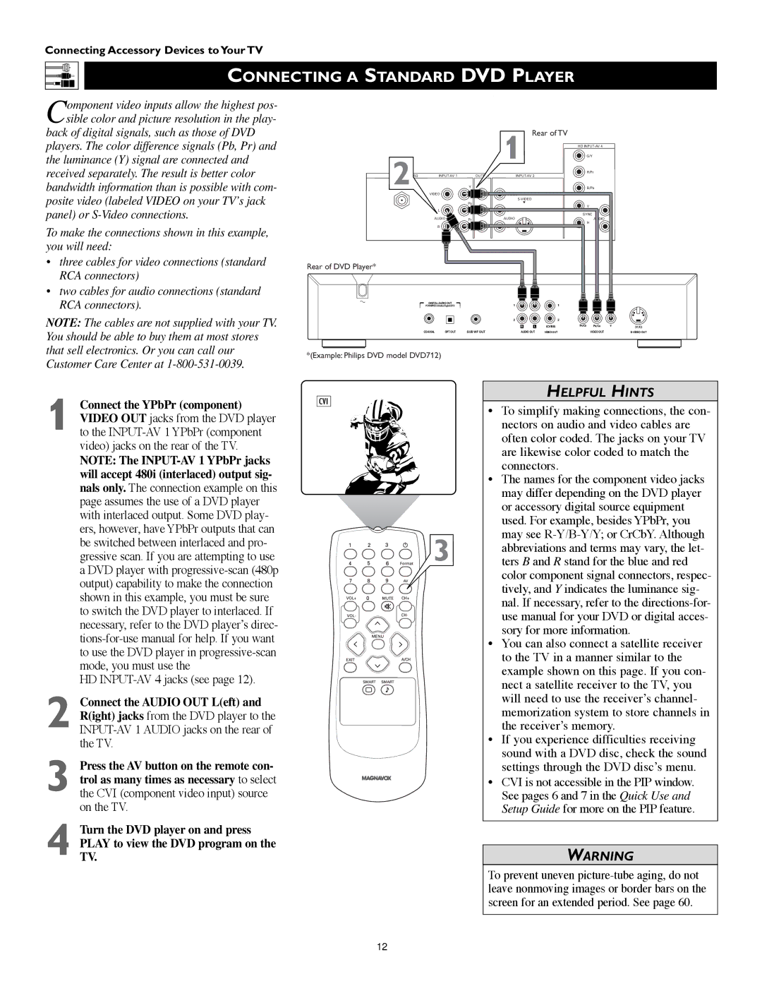 Technicolor - Thomson 51PW9303 manual Connecting a Standard DVD Player, Rear of DVD Player 