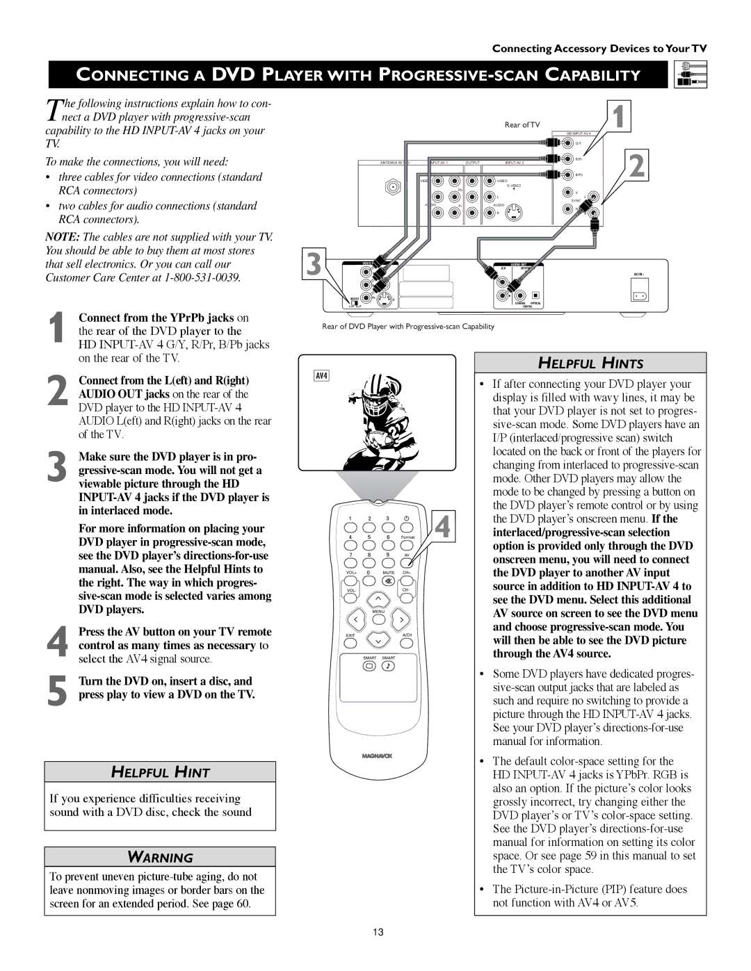 Technicolor - Thomson 51PW9303 manual Connecting a DVD Player with PROGRESSIVE-SCAN Capability 