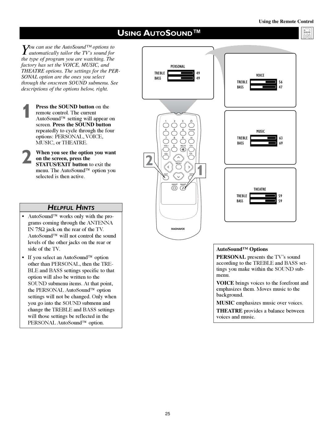 Technicolor - Thomson 51PW9303 manual Using Autosound, AutoSound Options 