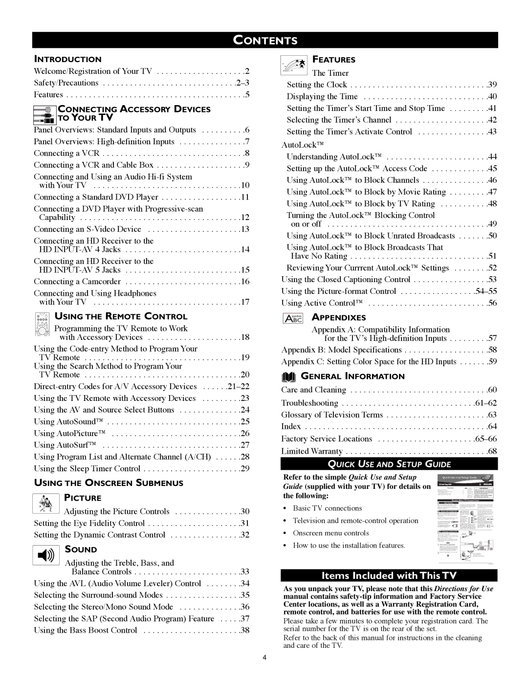 Technicolor - Thomson 51PW9303 manual Contents 